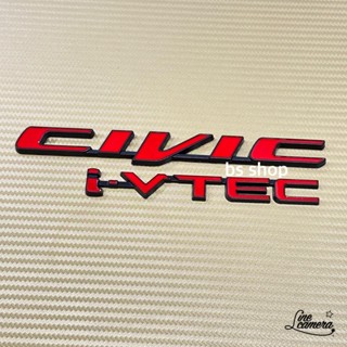 โลโก้ civic i-vtec รุ่น FB สีแดงขอบดำ ชิ้นงานโลหะ ราคาต่อคู่ 2 ชิ้น