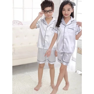 TT3333 ชุดนอนเด็กแขนสั้นขาสั้น ผ้าซาตินน่ารักๆ ราคาถูกๆนิ่มใส่สบาย **เทียบสะโพกก่อน กางเกงเล็ก** (สินค้าพร้อมส่ง)