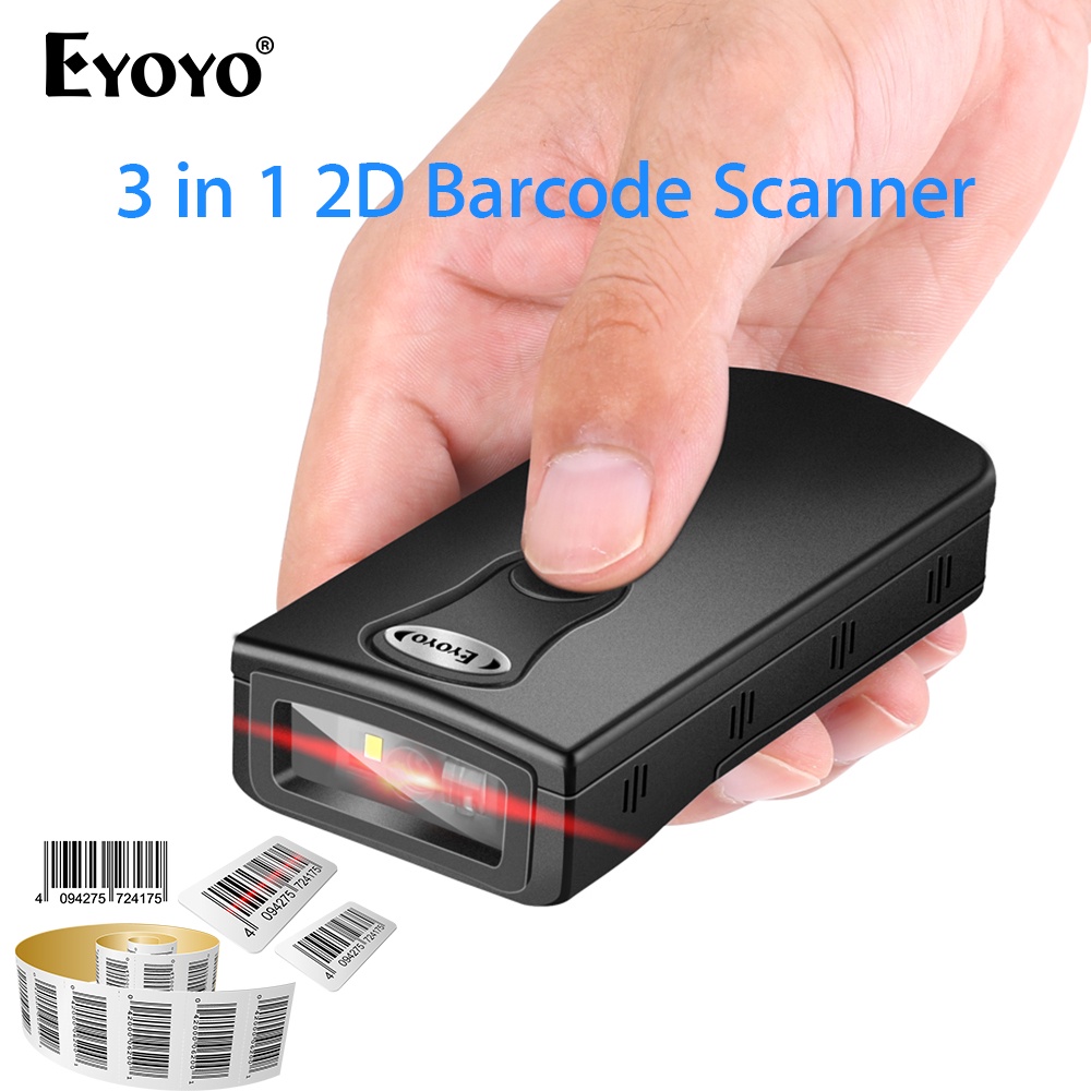Eyoyo Bluetooth 1D QR 2D Barcode Scanner, USB Wired & 2.4G Wireless & Bluetooth Bar Code Reader, Por