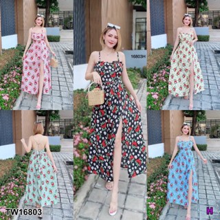 16803 แม็กซี่เดรส สายเดี่ยวไขว้หลัง ลายดอก Maxi dress, single strap, cross back, floral print