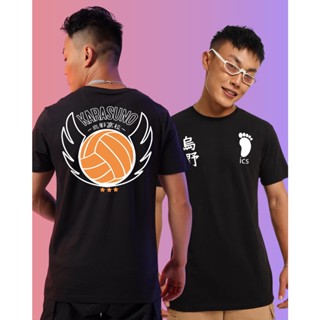 Unisex Black Haikyuu Karasuno Anime Graphic Printed Anime T-shirt เสื้อยืดแฟชั่น เสื้อยืดสีขาวผู้หญิง เสื้อยืด cotton เส