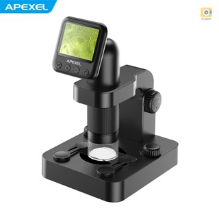 Apexel MS003 กล้องจุลทรรศน์ดิจิทัล USB พร้อมหน้าจอ LCD 2.0 นิ้ว กําลังขยาย 20X-100X รูปภาพ 2MP วิดีโอ 1080P มีแบตเตอรี่ในตัว ไฟ LED พร้อมกระเป๋าเก็บฐานปรับได้ สําหรับ Adul