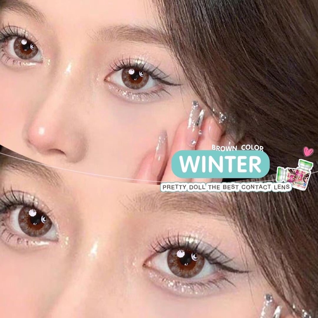 (COD)คอนแทคเลนส์ Contactlens Winter สายตา+ปกติ Prettydoll 0.00 ถึง - 6.00 เลนส์นิ่มใส่สบายตา แถมตลับ