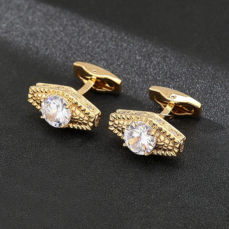 เครื่องประดับแฟชั่น Cufflink สี่เหลี่ยมผืนผ้าทองคริสตัลเพทาย Cufflink ผู้ชาย Cufflink สไตล์ฝรั่งเศสเ