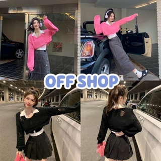 OFF SHOP พร้อมส่ง (OFF-0879+0879-1) เสื้อคลุมไหมพรม+เสื้อคล้องคอ คอปกน่ารักสีคิ้วใส่สบาย