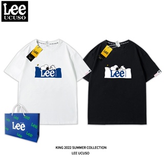 เสื้อยืดโอเวอร์ไซส์Lee UCUSO Snoopy co-branded แขนสั้นผู้ชายฤดูร้อนกับร้อยการ์ตูนครึ่งแขนเสื้อยืดผ้าฝ้ายเนื้อหลวมS-3XL