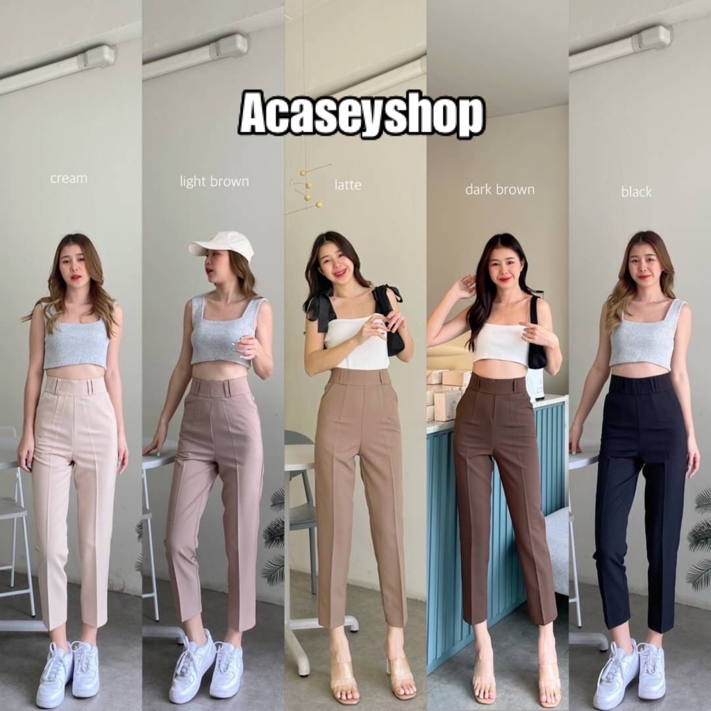 Acasey กางเกงขายาวผู้หญิง กระบอกเล็ก 9ส่วน ผ้าNora 2ตะขอหู ผ้าขึ้นลาย สวยๆเลยจ้า ไซส์ S - XL