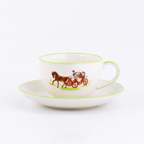 INDRA CERAMIC ชุดถ้วยกาแฟ ถ้วยชา ลายรถม้าลำปาง เซรามิกเข้าไมโครเวฟได้