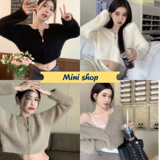 Mini shop🌸พร้อมส่ง🌸(M5508) เสื้อไหมพรม คอกลมแขนยาว ซิปรูดสองทาง ดีเทลขนมุ้งมิ้งน่ารัก