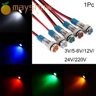 MAYSHOW 1Pc Car Truck Boat LED Metal Indicator Light Red Yellow Blue Green White 6mm Signal Lamp Waterproof Dashboard Pilot Directional  With Wire 3V 5V 6V 9V 12V 24V 220V/Multicolor