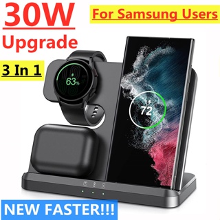 แท่นชาร์จไร้สาย 30W 3 in 1 สําหรับ Samsung S22 S21 Ultra S20 Galaxy Watch 5 4 3 Active 2 1 Buds Qi