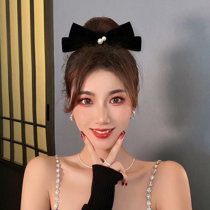 กิ๊บติดผม ผ้ากํามะหยี่ ประดับโบ สีดํา แฟชั่นฤดูใบไม้ร่วง และฤดูหนาว สไตล์ฝรั่งเศส สําหรับผู้หญิง - รูปที่ 7