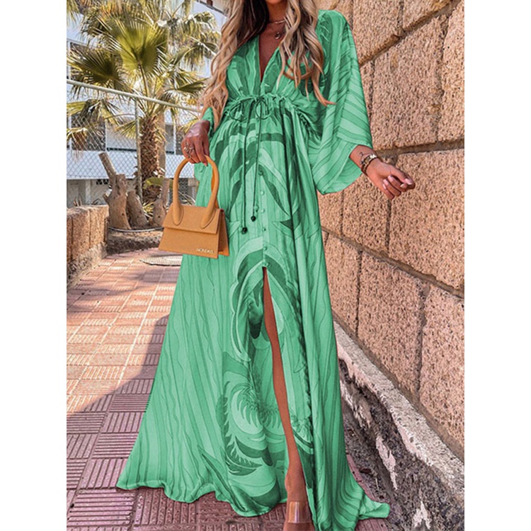 ASummer Print Casual Women Dresses Oversized Holiday Beach Dress Boho Long Cover-Up Dress Female Long Sleeve Loose Tunic #6