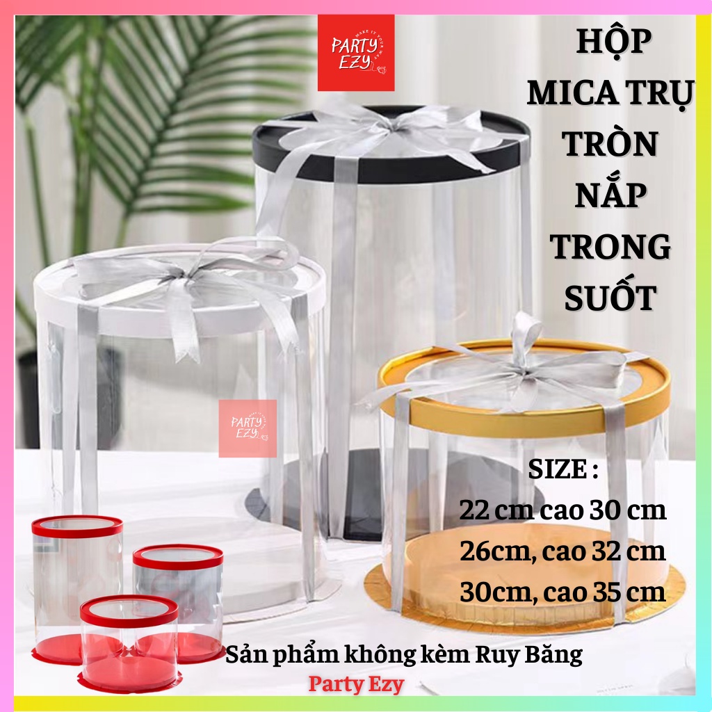 (ใหม่) ไม่มีริบบิ้น ROUND MICA BOX WITH TRANSPARENT LID (22cm, 26cm, 30cm)