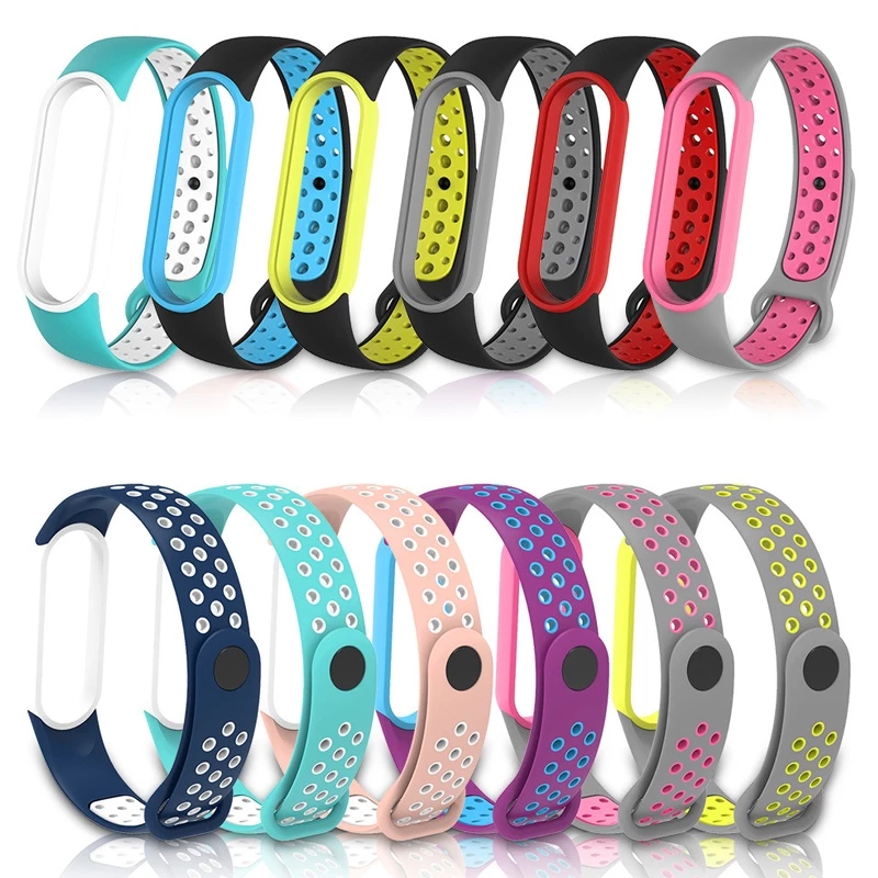 สายซิลิโคน Mi band 3 4 5 6 7 สายซิลิโคนสองสี สร้อยข้อมือกีฬา Mi band 7Mi band 8/9
