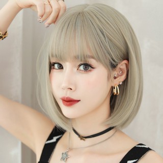 วิกผมสั้น วิกผมสั้น สีเบจ แบบเต็มหัว แฟชั่นสวยงาม สําหรับผู้หญิง ผู้ใหญ่