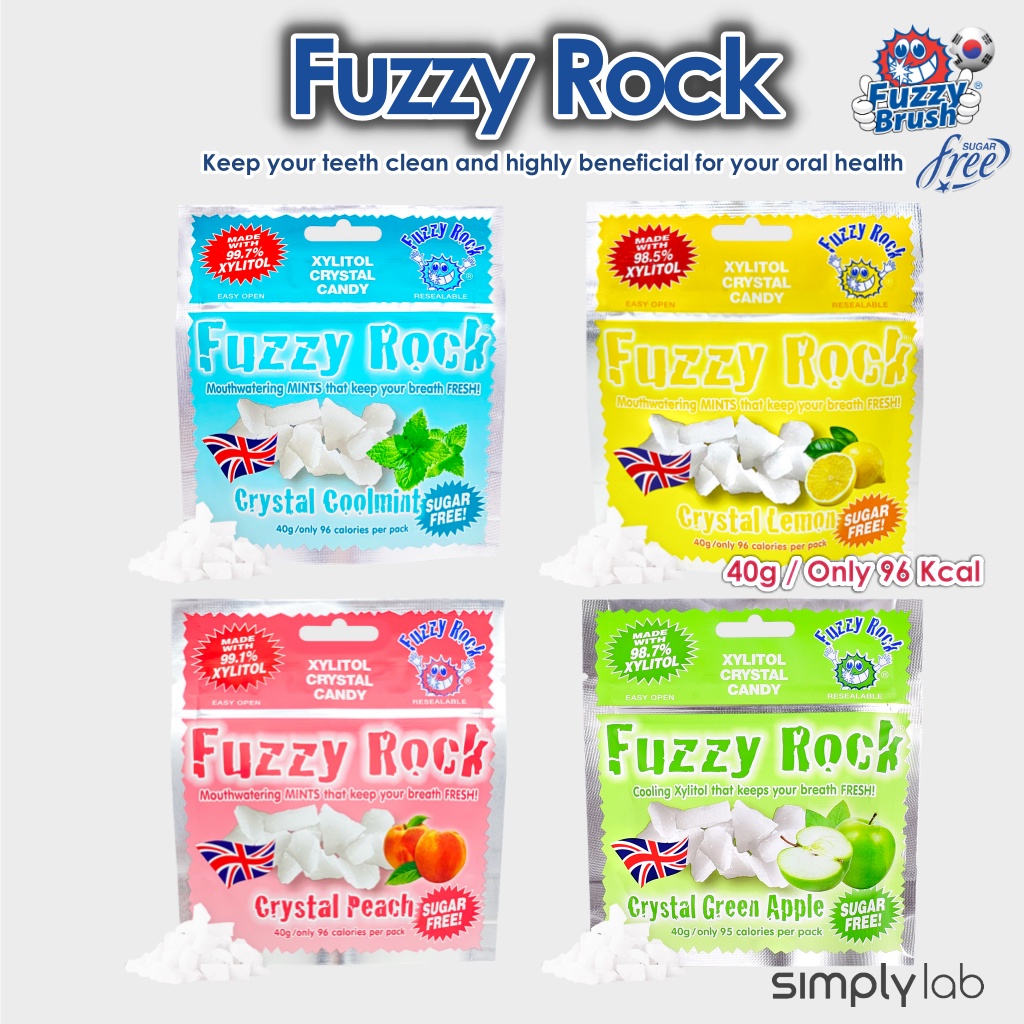 Fuzzy Rock พรีเมี่ยมไซลิทอลคริสตัลมังสวิรัติลมหายใจสดชื่นและขนมเพื่อสุขภาพ 4 รสชาติ / ปราศจากน้ําตาล