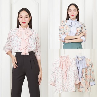 Miss Office (Hot Sale) เสื้อคอรูด แต่งระบายอก ลายดอก (MT-180)