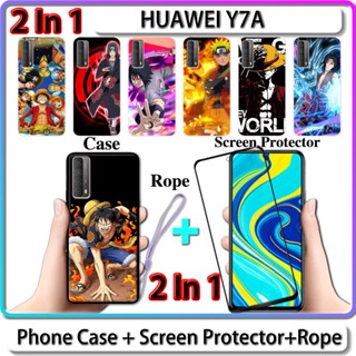 2 IN 1 เคส HUAWEI Y7A พร้อมกระจกนิรภัยกันรอยหน้าจอ แบบโค้ง ลายนารูโตะ และวันพีซ