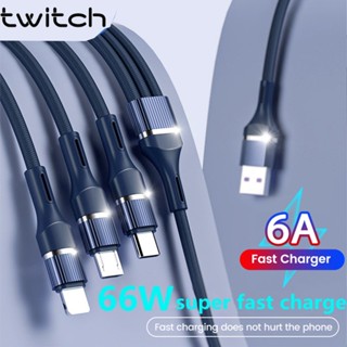 3 in 1 6A 66W สายชาร์จเร็ว Micro USB Type-C สายเคเบิลส่งข้อมูล สําหรับ Huawei Xiaomi Android