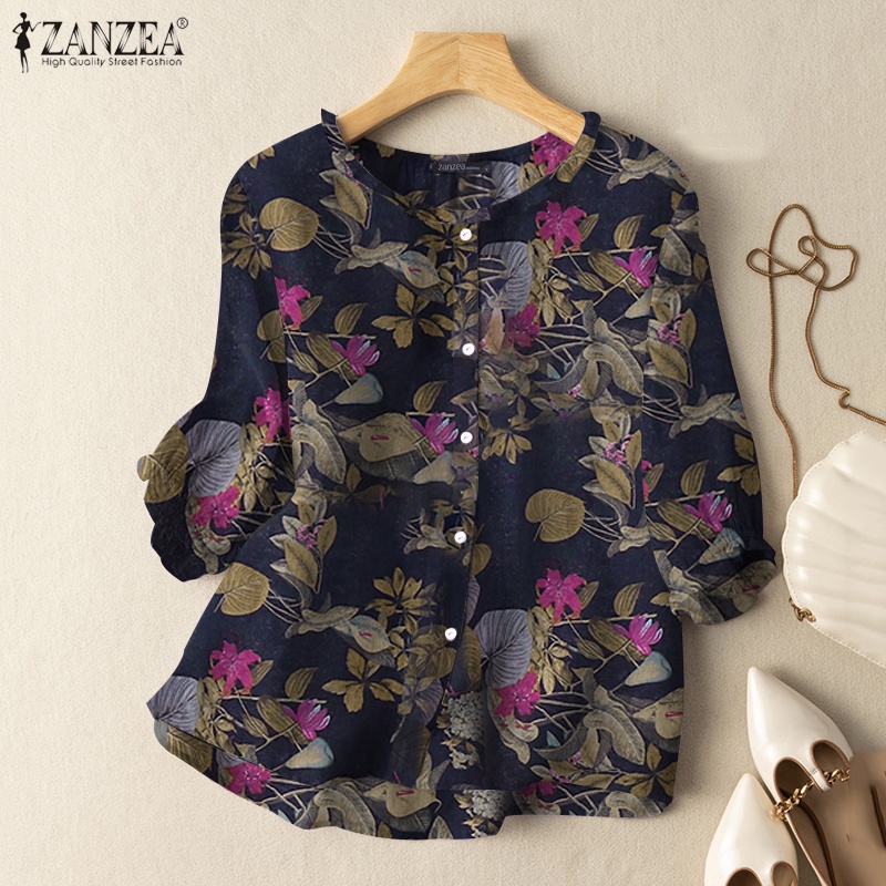 Zanzea เสื้อลําลองสําหรับสตรี ผ้าฝ้าย แขนสั้น พิมพ์ลาย ทรงหลวม สไตล์เกาหลี — صورة 7