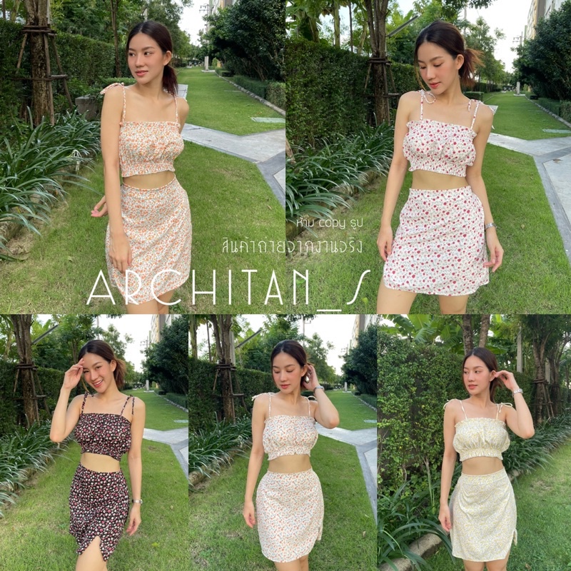 พร้อมส่งในไทย สายเดี่ยวผูกลายดอก สม็อคอก ตัวจิ๋ว สไตส์หวาน เเมทส์ง่าย สีน่ารักละมุนใจฝุด