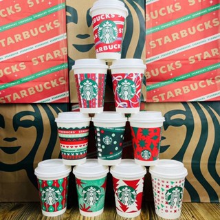 ▽☾▲Starbucks Christmas Cup Original Authentic Online Red Hot and Cold Paper Cup Plastic Cup Disposable Takeaway Special