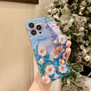 Blue-Ray Diamond Glitter Flower Case Wristband Stand Cover For Samsung Galaxy S22 Ultra S23 S21 Plus S21FE S20FE A53 5G Phone Cases