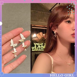 Hellogirljewelry ต่างหูเข็มเงิน 925 รูปผีเสื้อ ประดับมุก สไตล์เรโทร สําหรับผู้หญิง 2022