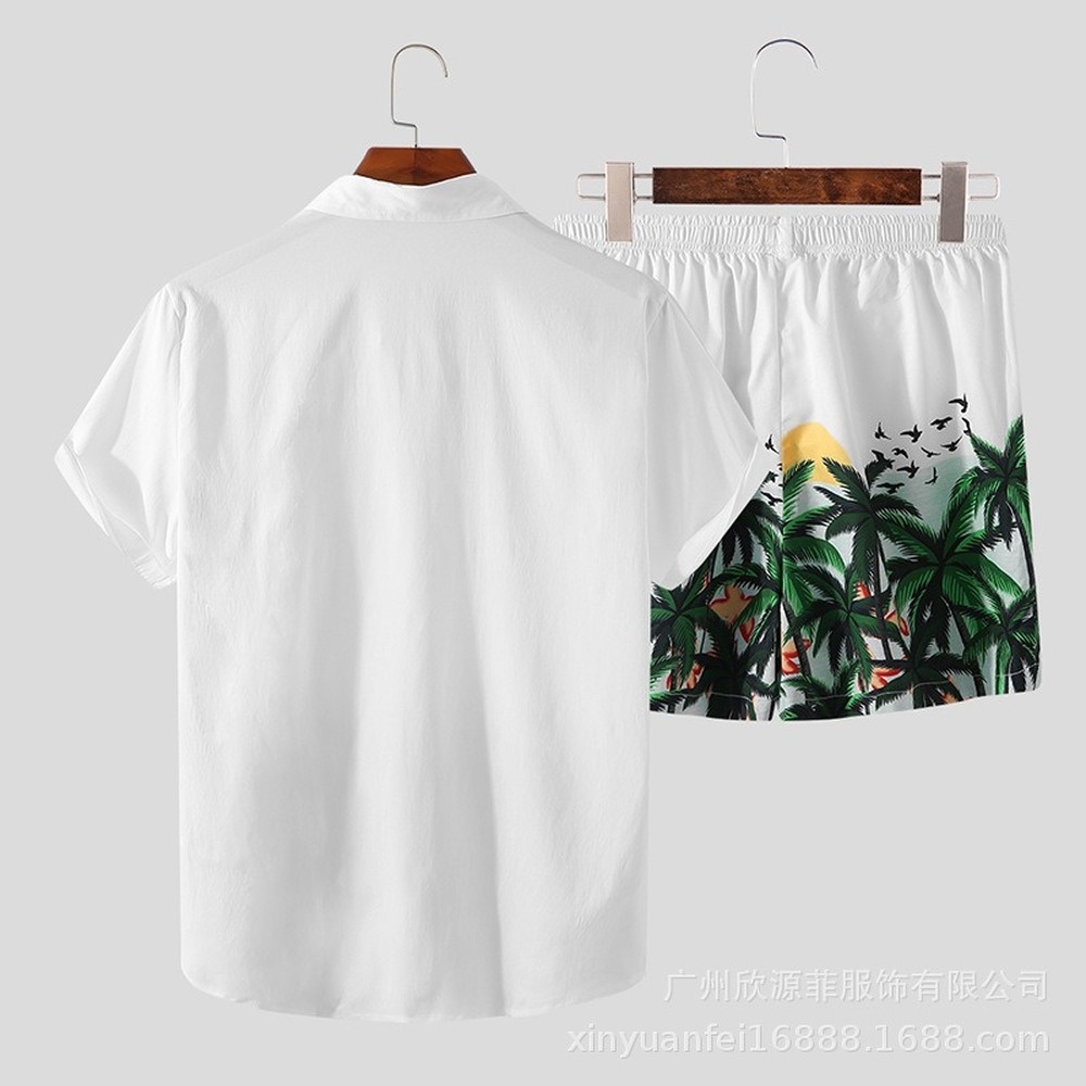 ABeach Clothes Men Summer Fashion Clothing 2 Piece Set Mens Floral Print Hawaiian Shirt Set Short Sleeve Shirt and Sho04 #2