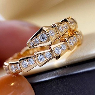 Bvlgari แหวนแฟชั่น รูปงู ประดับเพชร สีโรสโกลด์ ทรงหลวม gp831