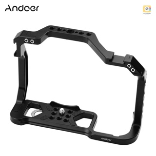 Andoer Aluminum Alloy Camera Cage Replacement for  EOS R5 R6 DSLR camera with 1/4 Inch Screw Holes Dual Cold Shoe Mounts Camera Video Rig