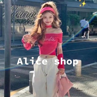 Alice  เสื้อครอป เสื้อยืดแขนยาวผู้หญิง สีชมพู 2022 ใหม่  Stylish Korean Style สวย พิเศษ S051217 36Z230909