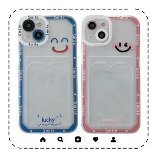 เคสไอโฟน 14 Pro Max Case iPhone 11 ผู้ถือบัตรกันกระแทก, ฝาปิดซิลิโคนใสยิ้ม for เคส Apple13 Case For iPhone 14 13 12 11 Xr Xs X XS Max 7 8 plus เคสไอโฟน7พลัส Case iPhone SE3 Case