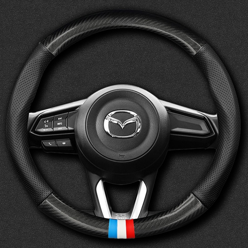 Mazda ปลอกพวงมาลัย ปลอกหุ้มพวงมาลัย หนังคาร์บอนไฟเบอร์ carbon fiber leather steering wheel cover Mazda 2 3 5 6 CX30 CX3 BT50