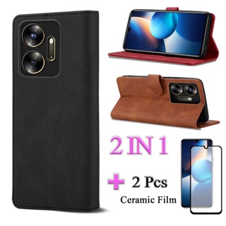 2 IN 1 Infinix Zero 20 X6821 เคสหนัง ฝาพับ พร้อมตัวป้องกันเซรามิก หน้าจอโค้ง ฟิล์มนิรภัย