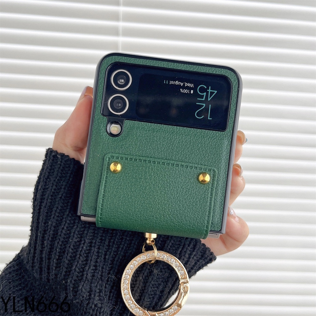 SAMSUNG แฟชั่นเคสโทรศัพท์สําหรับsamsung Galaxy Z Flip 6 5 4 3 2 1 สําหรับGalaxy Z Flip5 คลาสสิกหนังP