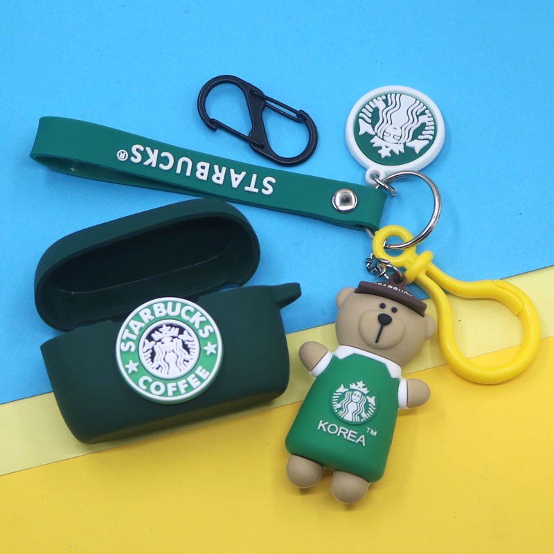 For Jabra Elite 5 Case Cartoon Coffee Bear Keychain Pendant Jabra Elite 4 Active Silicone Soft Case 