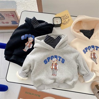 ชาย/ปลอม 2 ชิ้น/Hooded/เสื้อกันหนาว 2022 เสื้อกันหนาวขนแกะเกาหลีแฟชั่นเด็กการ์ตูนหมี Pullover