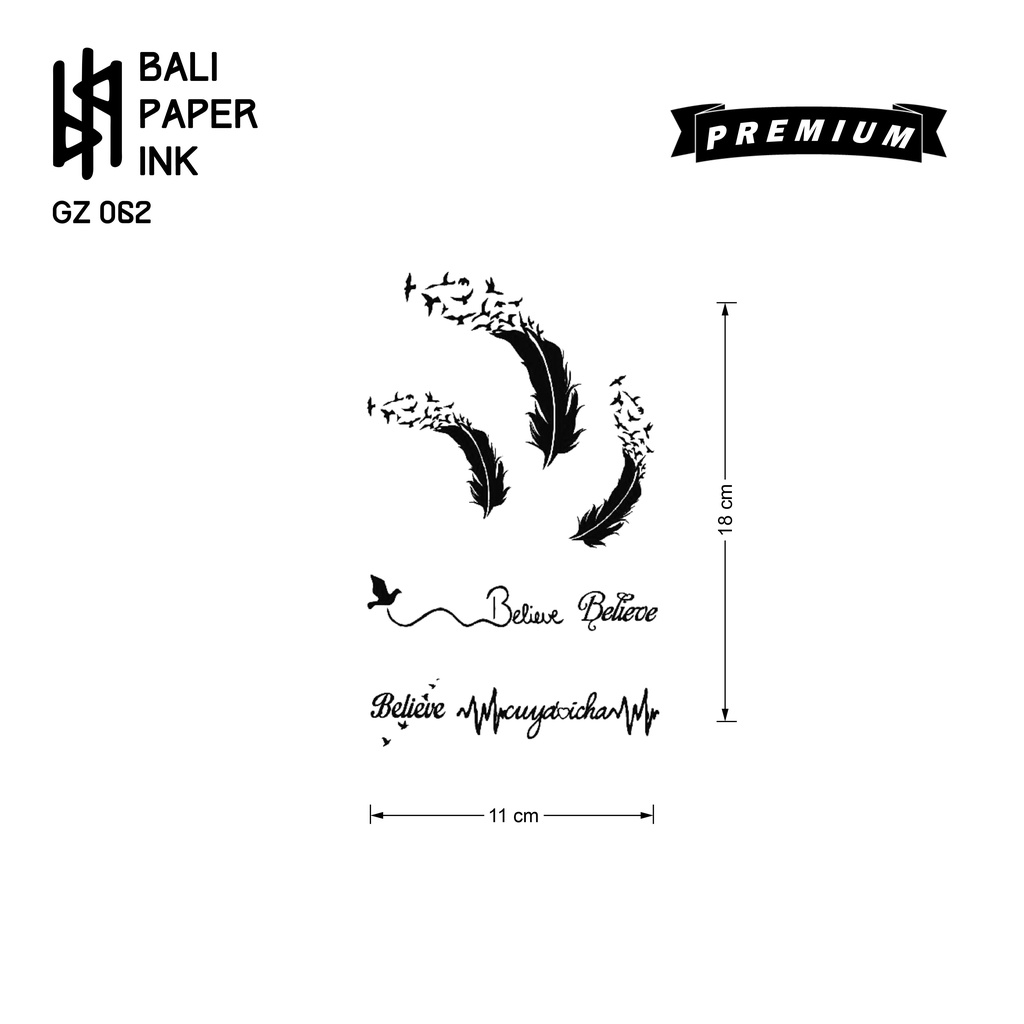 Bali Paper Ink Premium Halfarm รอยสักชั่วคราว - รอยสักขนาดกลาง ติดทนนาน หนึ่งเดือน - Bulu belive -GZ