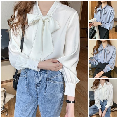(พร้อมส่งจากไทย) เสื้อเชิ้ตผูกโบว์สวยงามสไตล์เกาหลี [BB22]