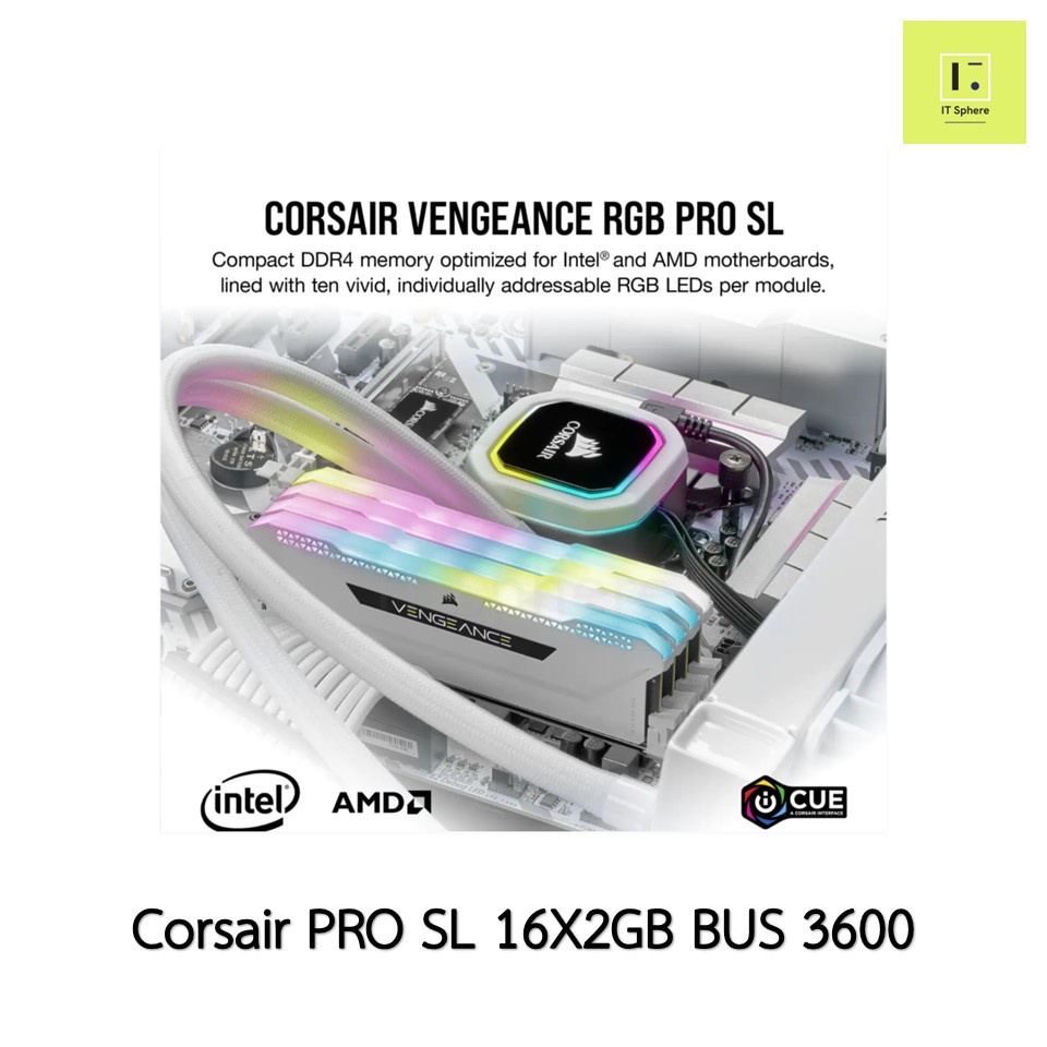 แรม Corsair Vengeance RGB PRO SL 32GB (2 x 16GB) bus 3600 สีขาว ประกันตลอดอายุการใช้งาน(RAM Corsair CMH32GX4M2D3600C18W)