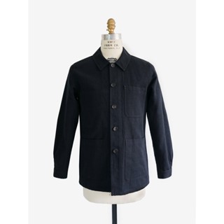 [JBB*] BLACK COTTON GROSGRAIN CHORE JACKET เจบีบี เวิร์คแจ็กเก็ต แจ็คเก็ตลำลองผู้ชาย สไตล์วินเทจ ผ้าค็อตต้อน สีดำ