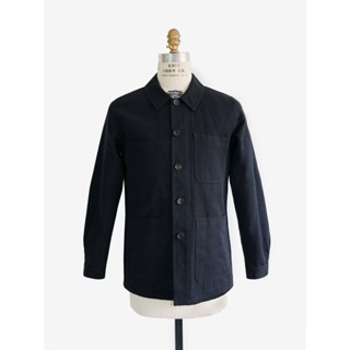 [JBB*] BLACK COTTON GROSGRAIN CHORE JACKET เจบีบี เวิร์คแจ็กเก็ต แจ็คเก็ตลำลองผู้ชาย สไตล์วินเทจ ผ้าค็อตต้อน สีดำ