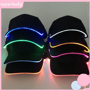 Superbaby หมวกเบสบอลแฟชั่น สีพื้น มีไฟ LED เรืองแสง สําหรับทุกเพศ ปาร์ตี้คริสต์มาส