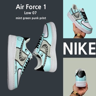 （ยิงจริง）Nike Air Force 1 Low 07 mint green punk print ของแท้100%💯รองเท้าผ้าใบ รองเท้า รองเท้าวิ่ง รองเท้า nike-1-4