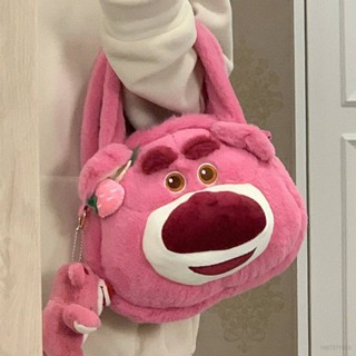 Yb2 กระเป๋าสะพายไหล่ ผ้ากํามะหยี่ขนนิ่ม ลายการ์ตูน Toy Story Lotso น่ารัก ความจุขนาดใหญ่ แบบพกพา แฟชั่นฤดูใบไม้ร่วง ฤดูหนาว สําหรับสตรี