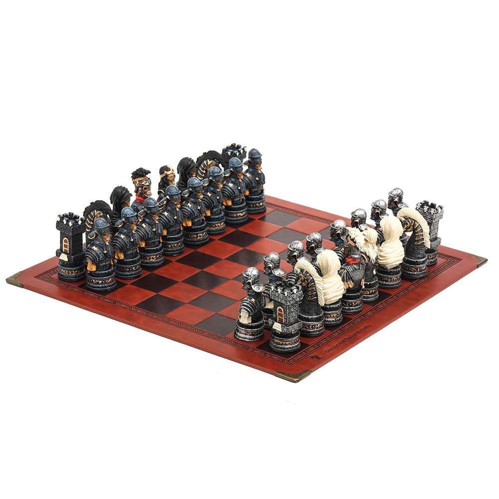 Horror Theme Chess Resin Material Hand-painted 32 Pieces with Embossed Leather Chess Board Gift Board Games Can Choose F