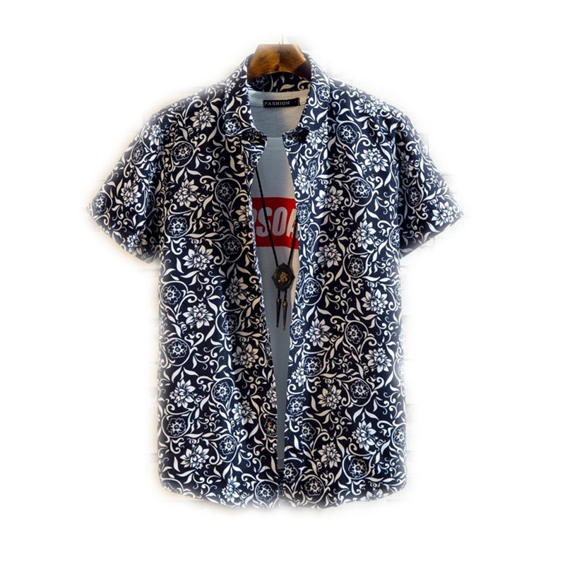 ﹉¤Hot Selling Men s Floral Shirt Thin Youth Fashion Hawaiian Style Short Sleeve Shirt C02 . เสื้อเชิ้ตแขนสั้นผู้ชาย #4