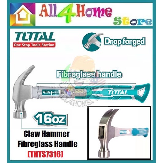 Total TOOLS ค้อนกรงเล็บ 16 ออนซ์พร้อมที่จับ Fibrglass - THTS7316